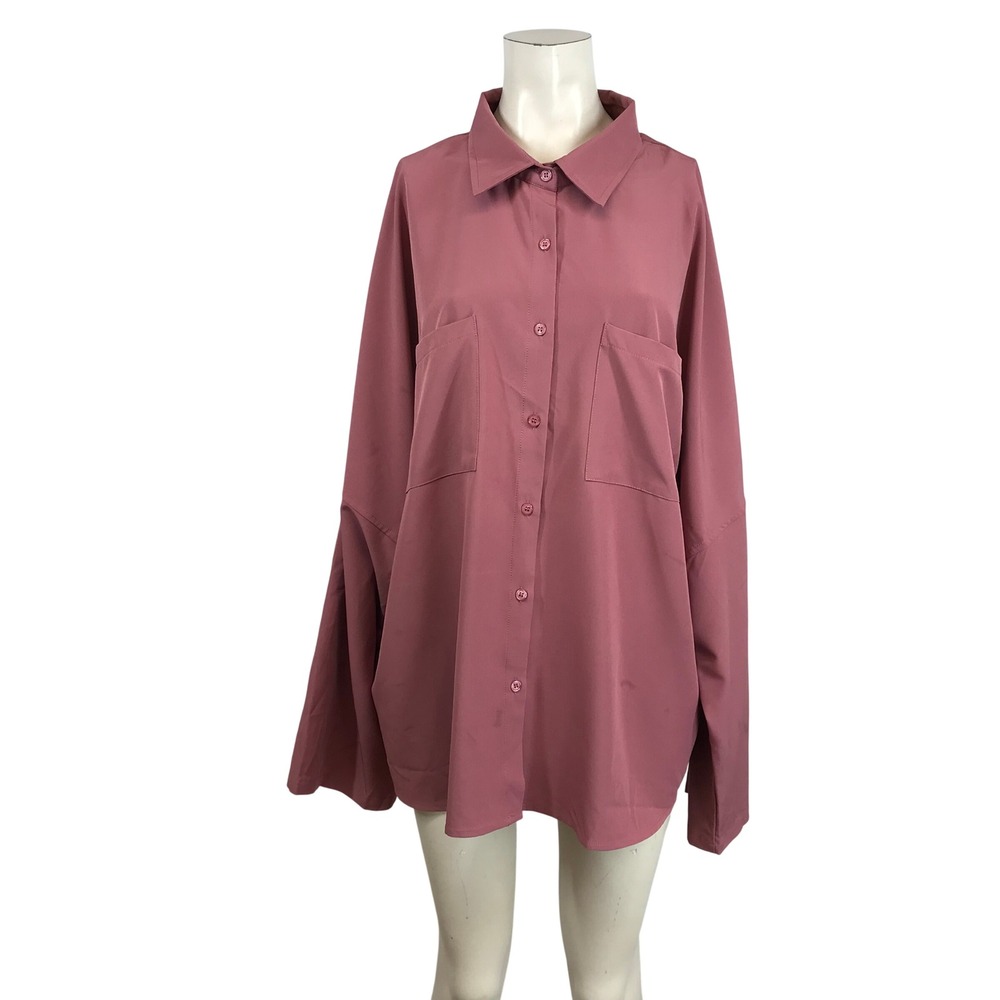 Andree by Unit Women 3X Mauve Oversized Button Down Shirt Dusty Rose